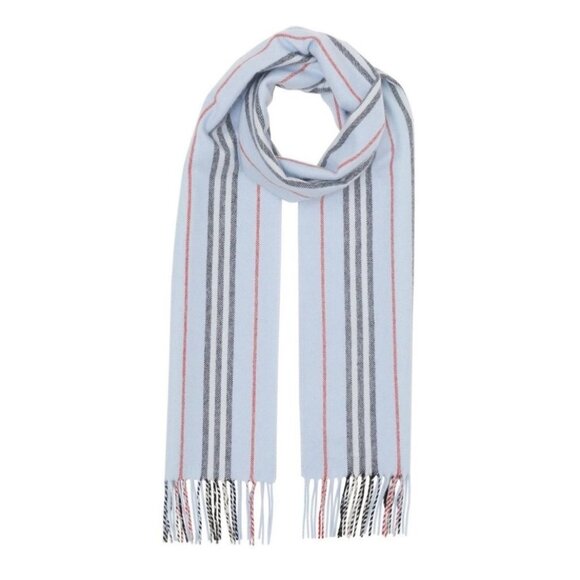 Burberry Small Icon Stripe Cashmere Wool Scarf Pale Blue 168 x 30cm - Picture 1 of 9